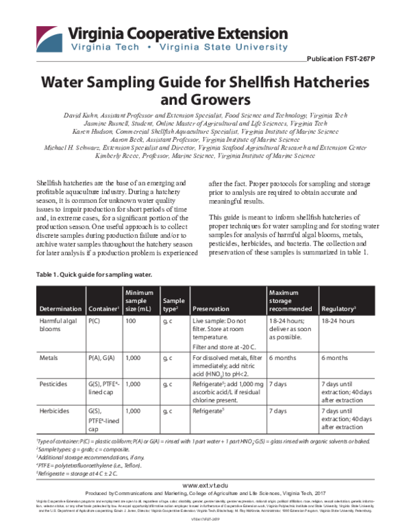(PDF) Water Sampling Guide for Shellfish Hatcheries and Growers