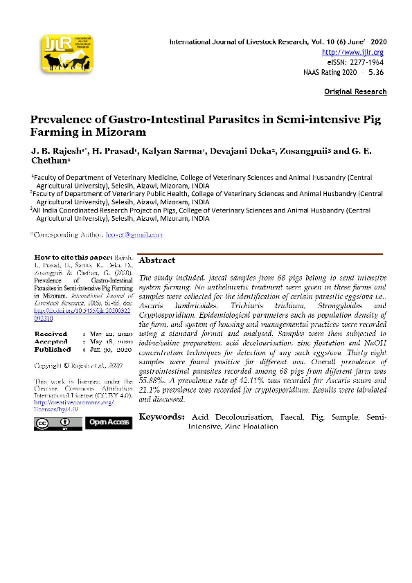 (PDF) Prevalence of Gastro Intestinal Parasites in Semi intensive Pig ...