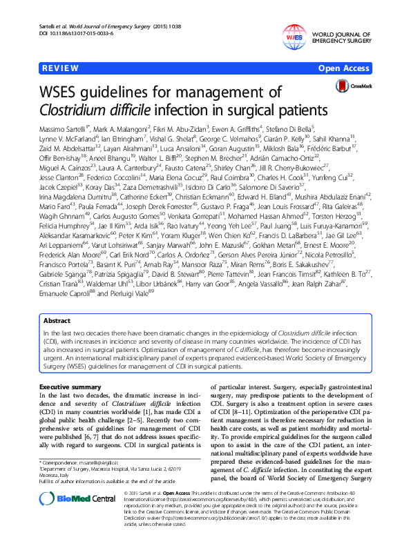 (PDF) WSES guidelines for management of Clostridium difficile infection ...