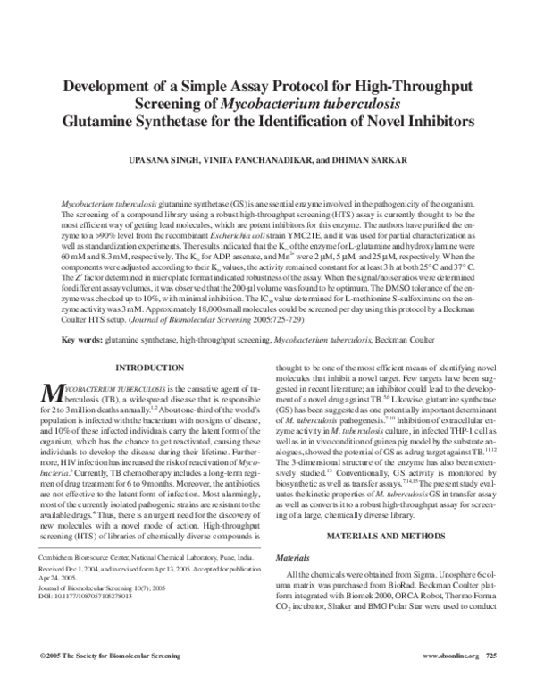 (PDF) Development of a Simple Assay Protocol for High-Throughput ...