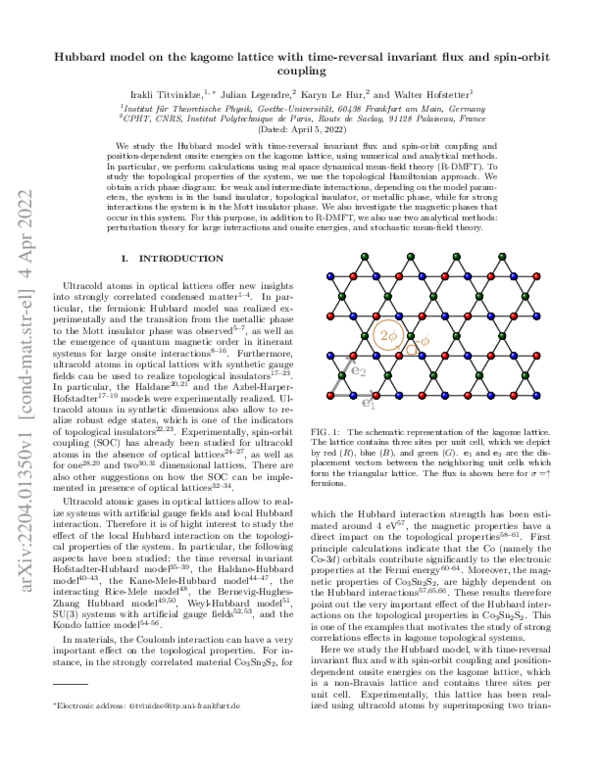 (PDF) Hubbard model on the kagome lattice with time-reversal invariant ...