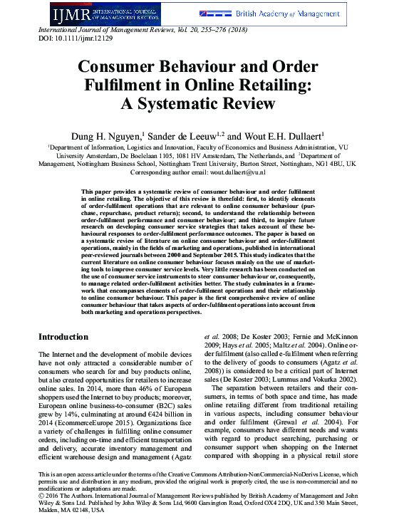 (PDF) Consumer Behaviour and Order Fulfilment in Online Retailing: A ...