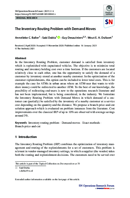 (PDF) The Inventory Routing Problem with Demand Moves