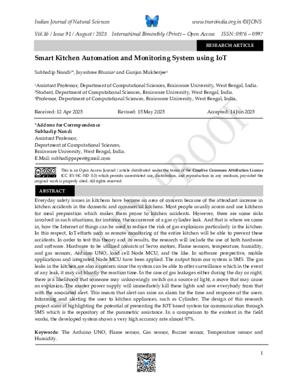 (PDF) Smart Kitchen Automation and Monitoring System using IoT