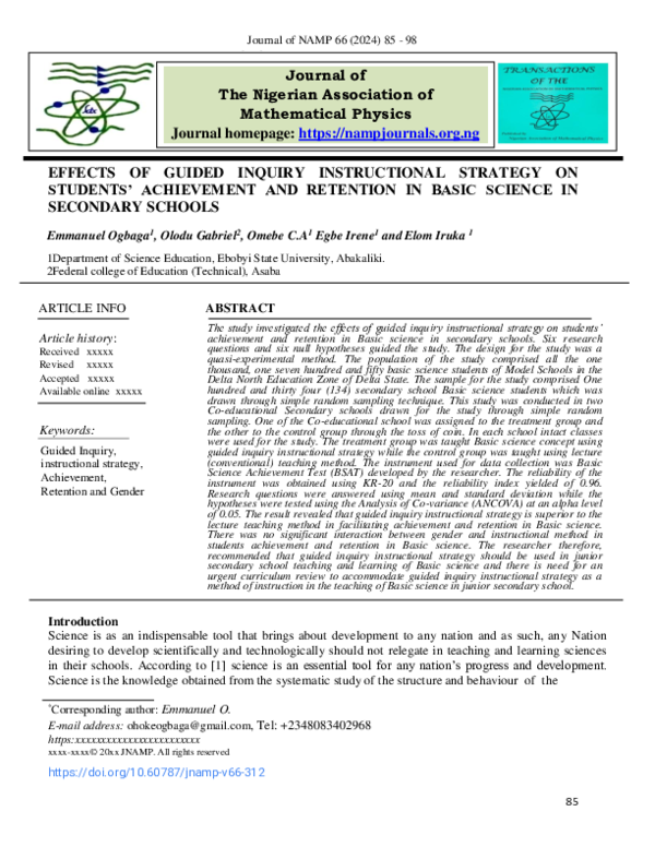 (PDF) EFFECTS OF GUIDED INQUIRY INSTRUCTIONAL STRATEGY ON STUDENTS ...