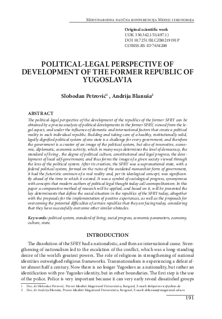 (PDF) Political-Legal Perspective of Development of the Former Republic ...