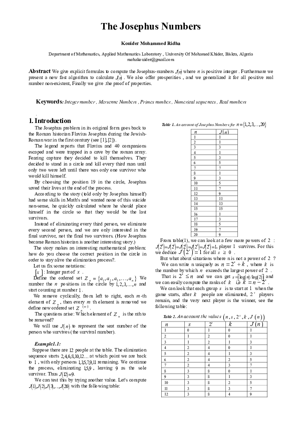(PDF) The Josephus Numbers