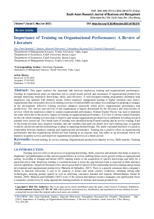 (PDF) Importance of Training on Organisational Performance: A Review of ...