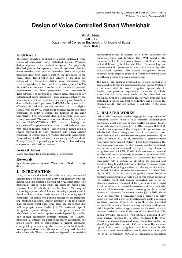 (PDF) Design of Voice Controlled Smart Wheelchair