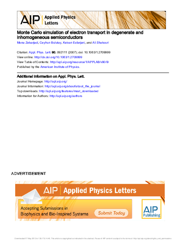 (PDF) Monte Carlo simulation of electron transport in degenerate and ...
