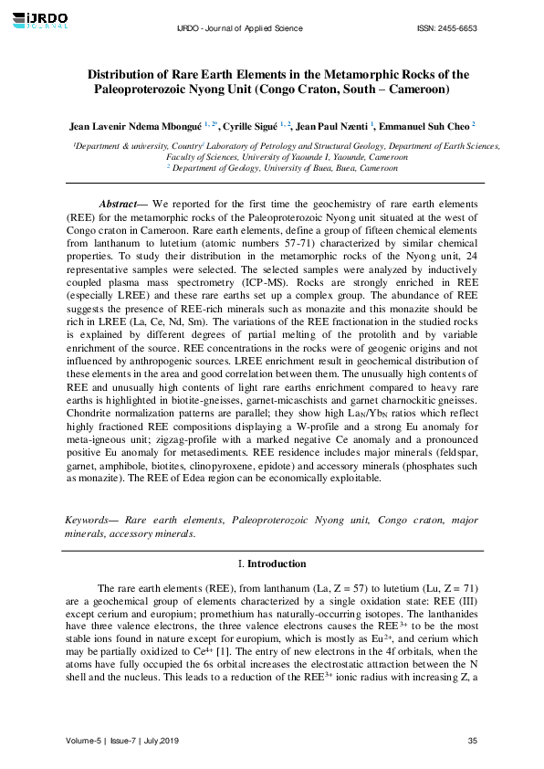 (PDF) Distribution of Rare Earth Elements in the Metamorphic Rocks of ...