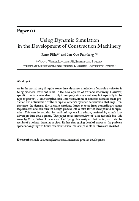 (PDF) Using Dynamic Simulation in the Development of Construction Machinery