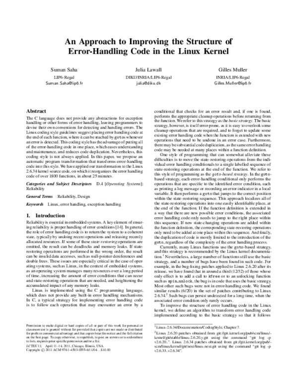 (PDF) An approach to improving the structure of error-handling code in ...