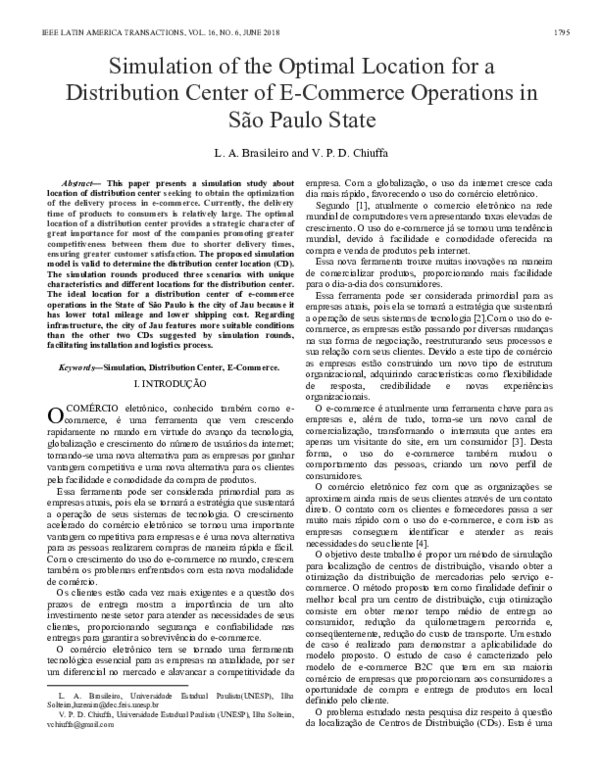 (PDF) Simulation of the Optimal Location for a Distribution Center of E ...