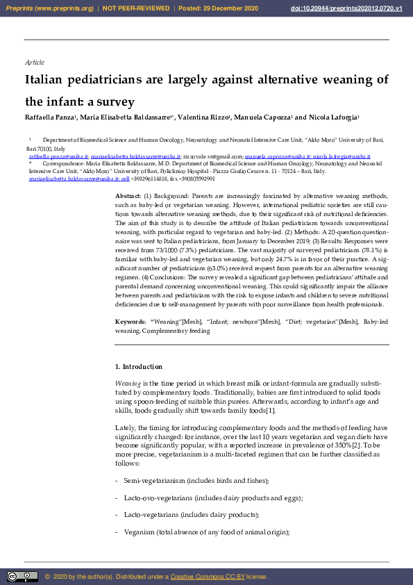 (PDF) Italian Pediatricians are Largely Against Alternative Weaning of ...