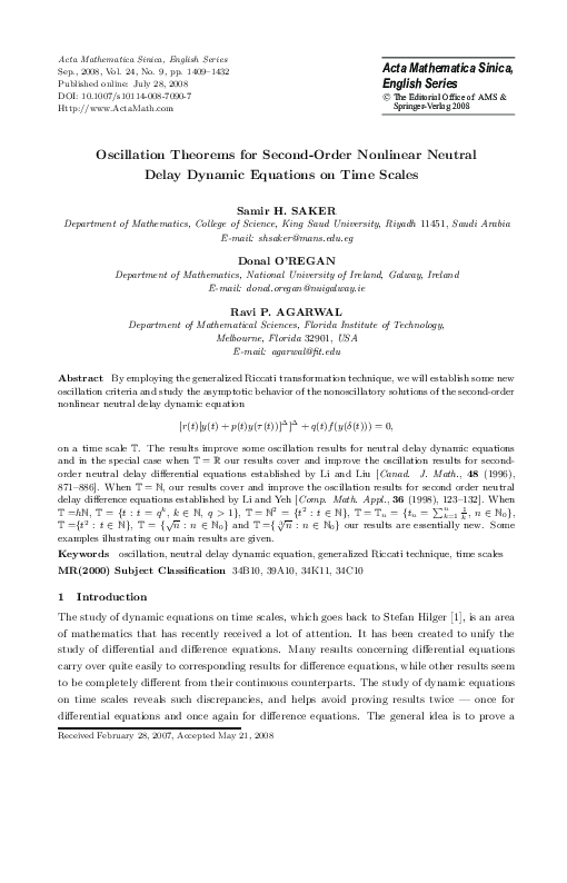 (PDF) Oscillation theorems for second-order nonlinear neutral delay ...