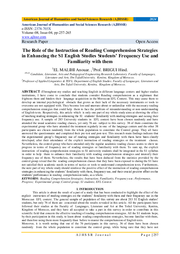 (PDF) The Role of the Instruction of Reading Comprehension Strategies ...