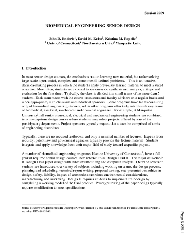 (PDF) Biomedical Engineering Senior Design