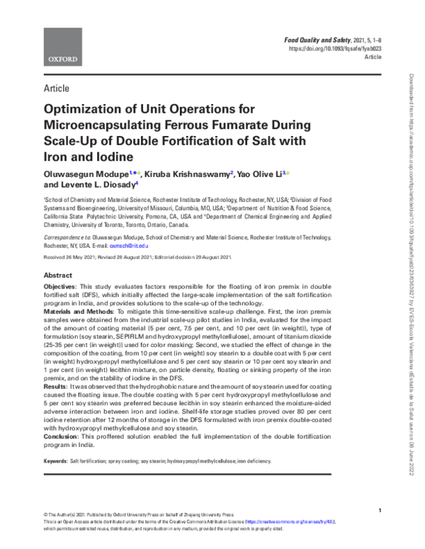 (PDF) Optimization of Unit Operations for Microencapsulating Ferrous ...