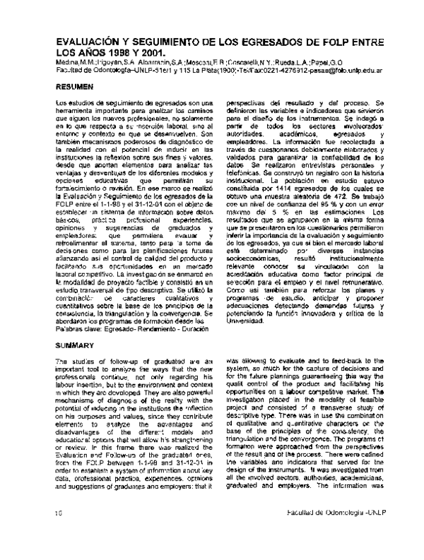 (PDF) Evaluación y seguimiento de los egresados de FOLP entre los años ...