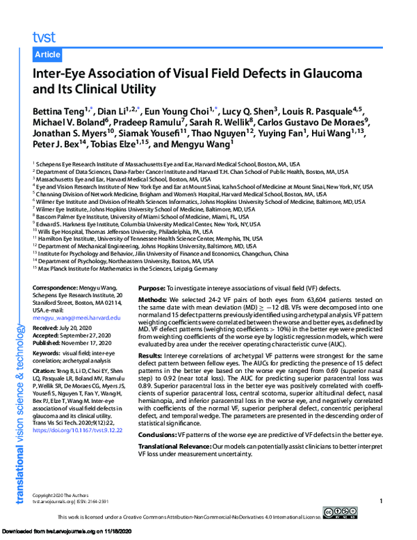 (PDF) Inter-Eye Association of Visual Field Defects in Glaucoma and Its ...