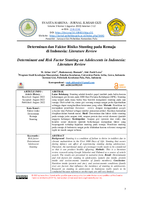 (PDF) Determinan dan Faktor Risiko Stunting pada Remaja di Indonesia ...