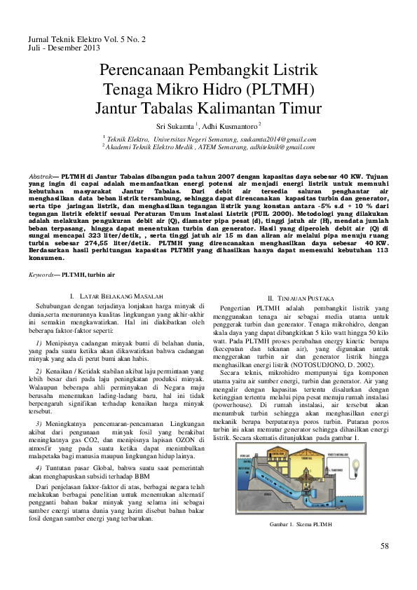 (PDF) Perencanaan Pembangkit Listrik Tenaga Mikro Hidro (PLTMH) Jantur ...