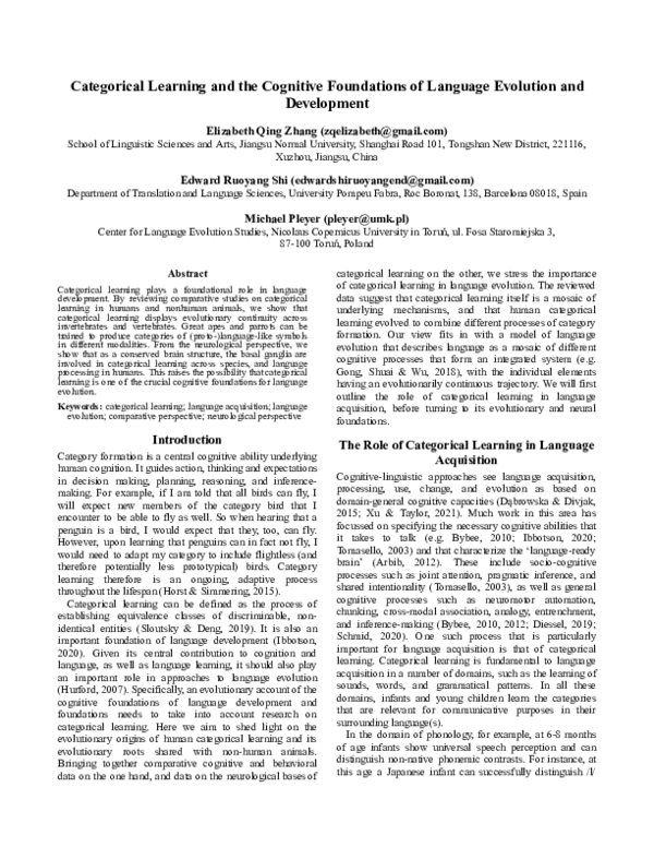 (PDF) Categorical Learning and the Cognitive Foundations of Language ...