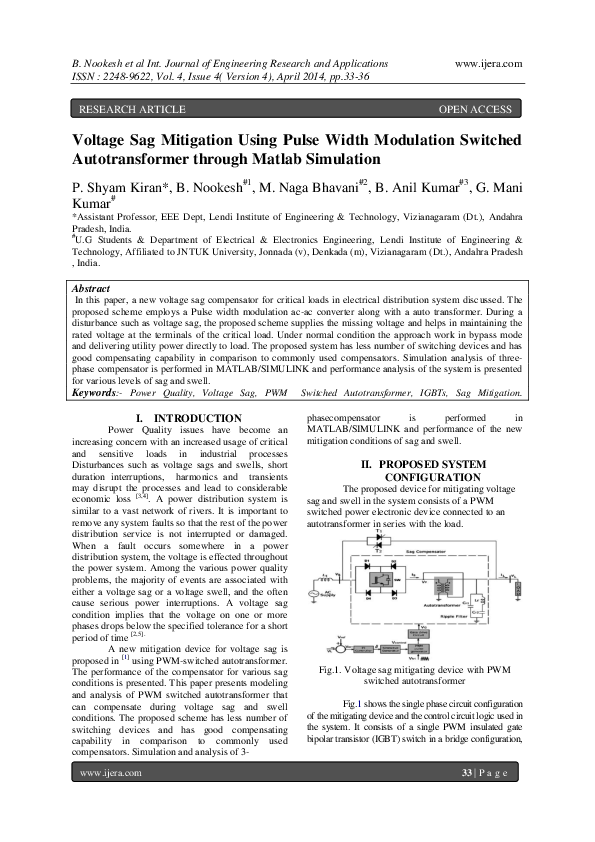 (PDF) Voltage Sag Mitigation Using Pulse Width Modulation Switched ...