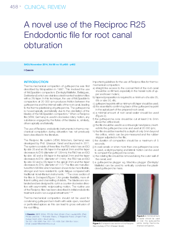 (PDF) A novel use of the Reciproc R25 Endodontic file for root canal ...