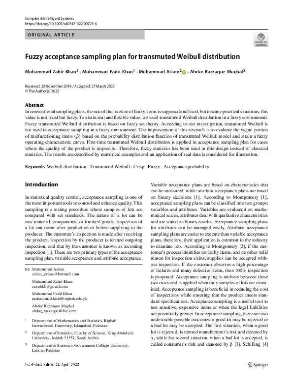 (PDF) Fuzzy acceptance sampling plan for transmuted Weibull distribution