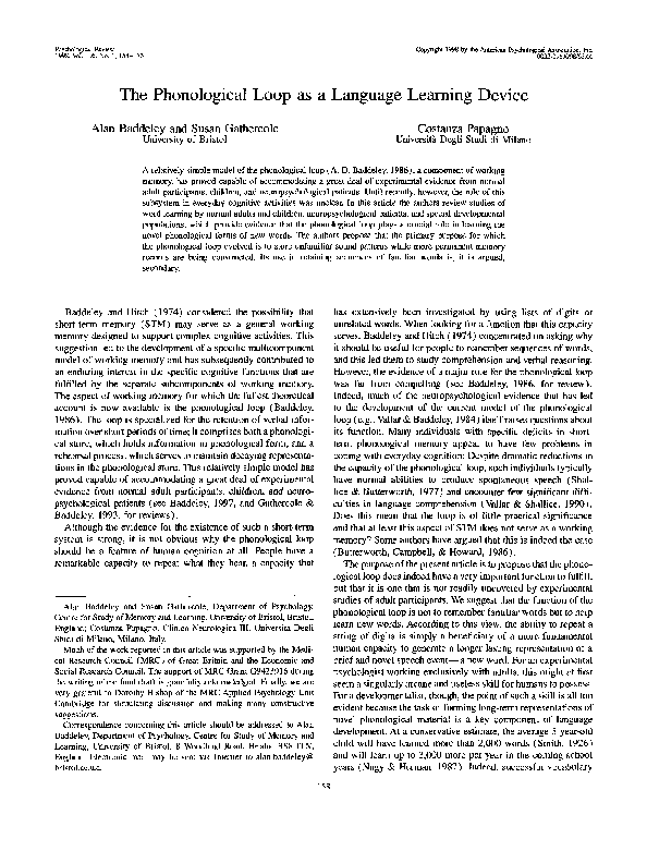 (PDF) The phonological loop as a language learning device