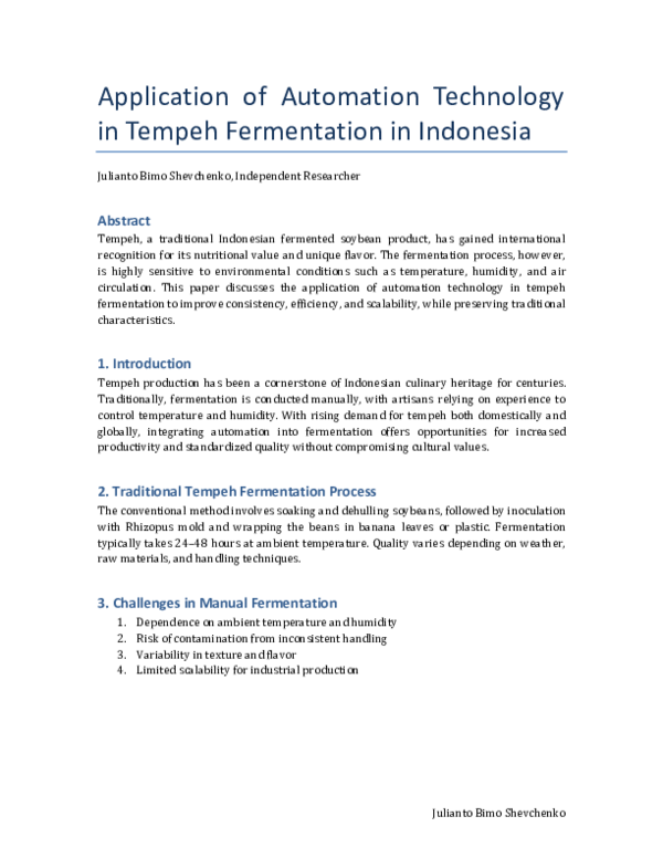 (PDF) Application of Automation Technology in Tempeh Fermentation in ...