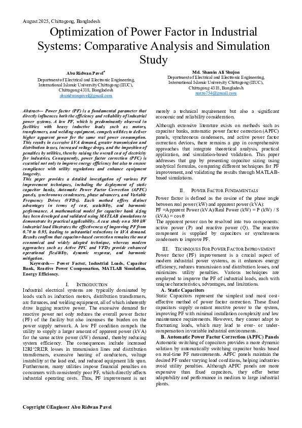 (PDF) Optimization of Power Factor in Industrial Systems: Comparative ...