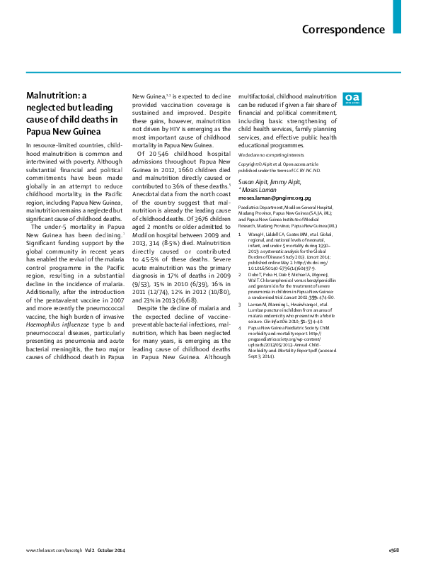 (PDF) Malnutrition: a neglected but leading cause of child deaths in ...