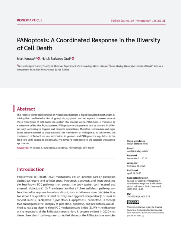 (PDF) PANoptosis: A Coordinated Response in the Diversity of Cell Death