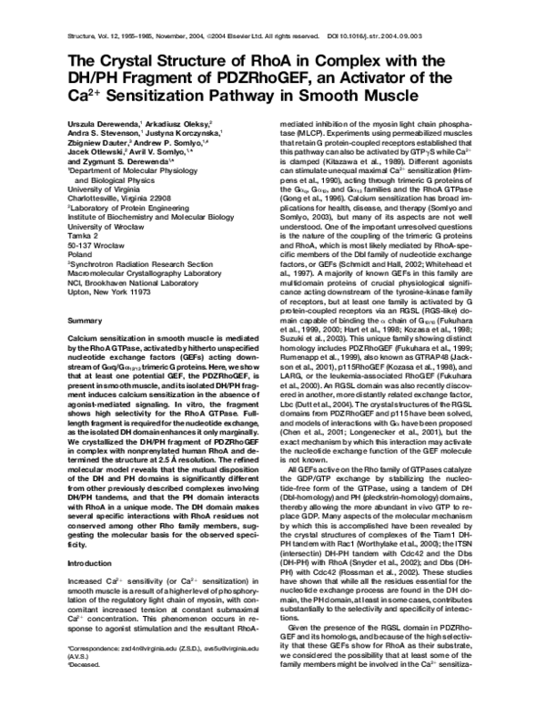 (PDF) The Crystal Structure of RhoA in Complex with the DH/PH Fragment ...