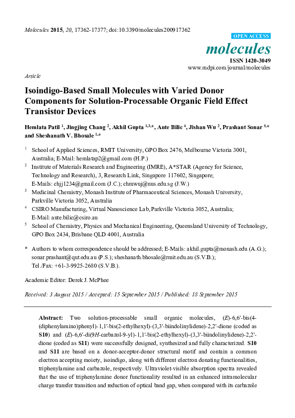 (PDF) Isoindigo-Based Small Molecules with Varied Donor Components for ...