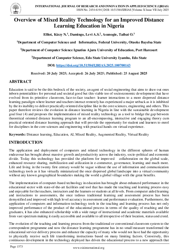 (PDF) Overview of Mixed Reality Technology for an Improved Distance ...