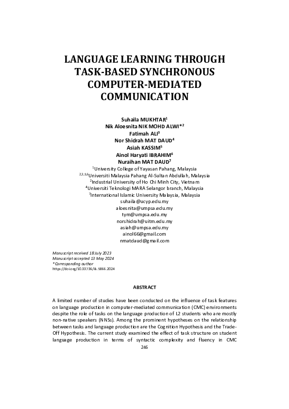 (PDF) Language Learning Through Task-Based Synchronous Computer ...