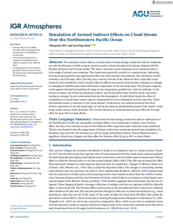 (PDF) Simulation of Aerosol Indirect Effects on Cloud Streets Over the ...