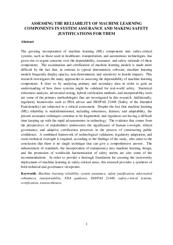 (PDF) ASSESSING THE RELIABILITY OF MACHINE LEARNING COMPONENTS IN ...