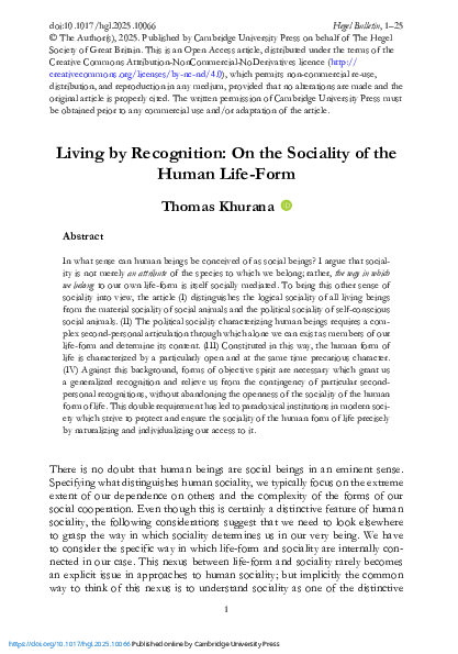 (PDF) Living by Recognition: On the Sociality of the Human Life-Form ...