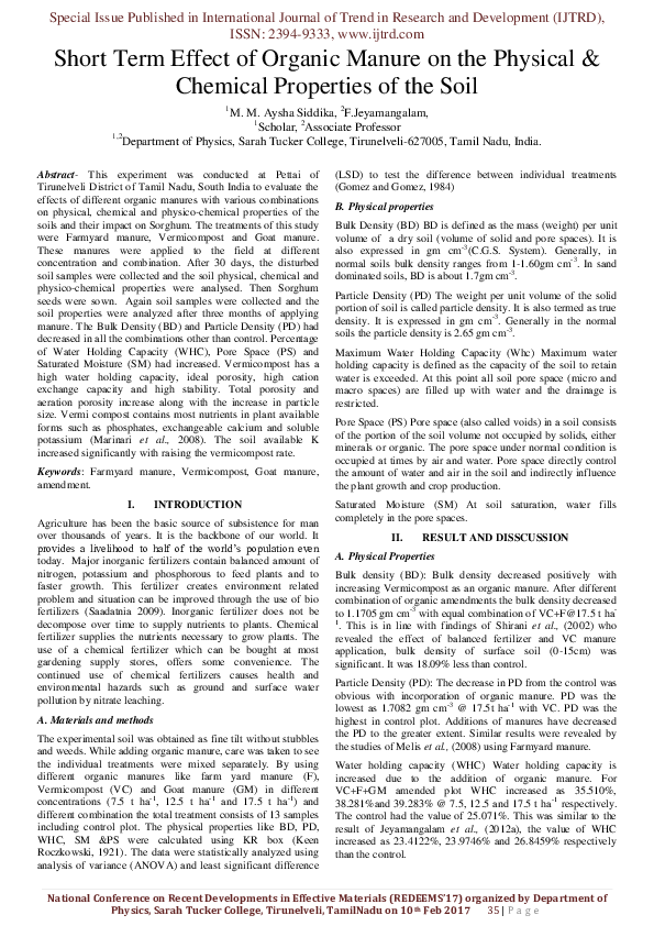 (PDF) Term Effect of Organic Manure on the Physical & Chemical ...