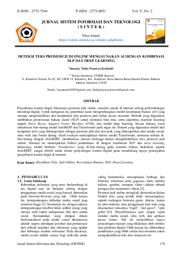 (PDF) JURNAL SISTEM INFORMASI DAN TEKNOLOGI ( S I N T E K