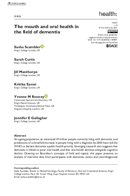 (PDF) The mouth and oral health in the field of dementia
