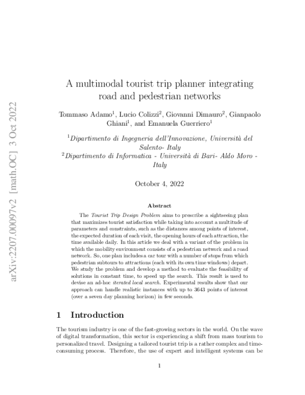 (PDF) A multimodal tourist trip planner integrating road and pedestrian ...