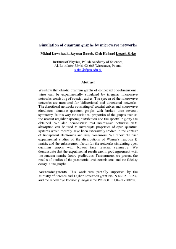 (PDF) Simulation of quantum graphs by microwave networks