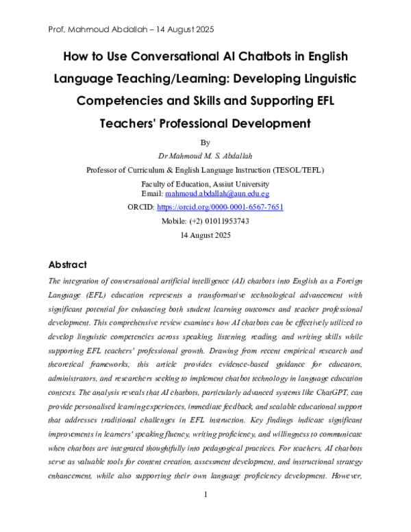 (PDF) How to Use Conversational AI Chatbots in English Language ...