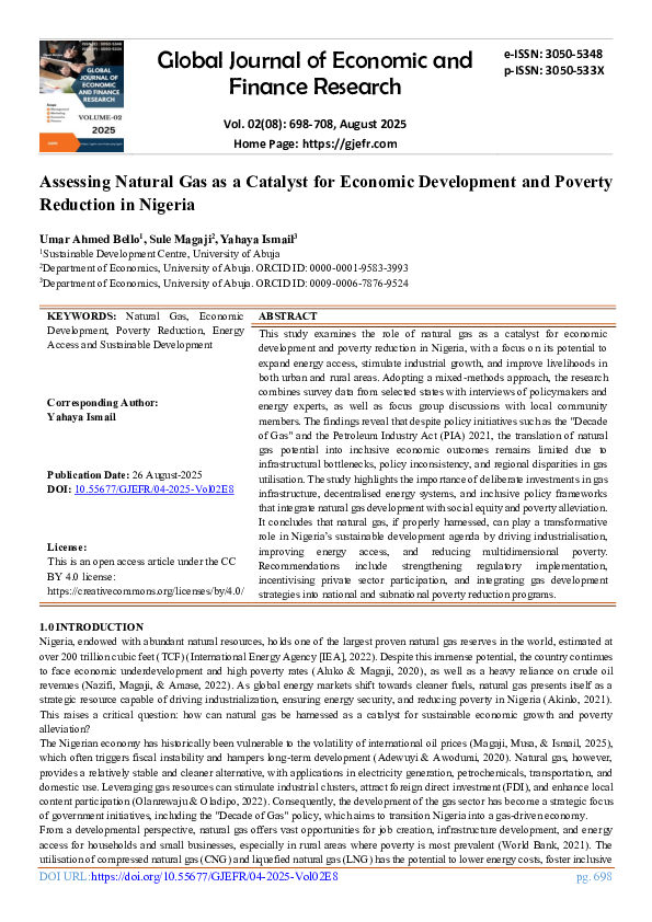 (PDF) Assessing Natural Gas as a Catalyst for Economic Development and ...